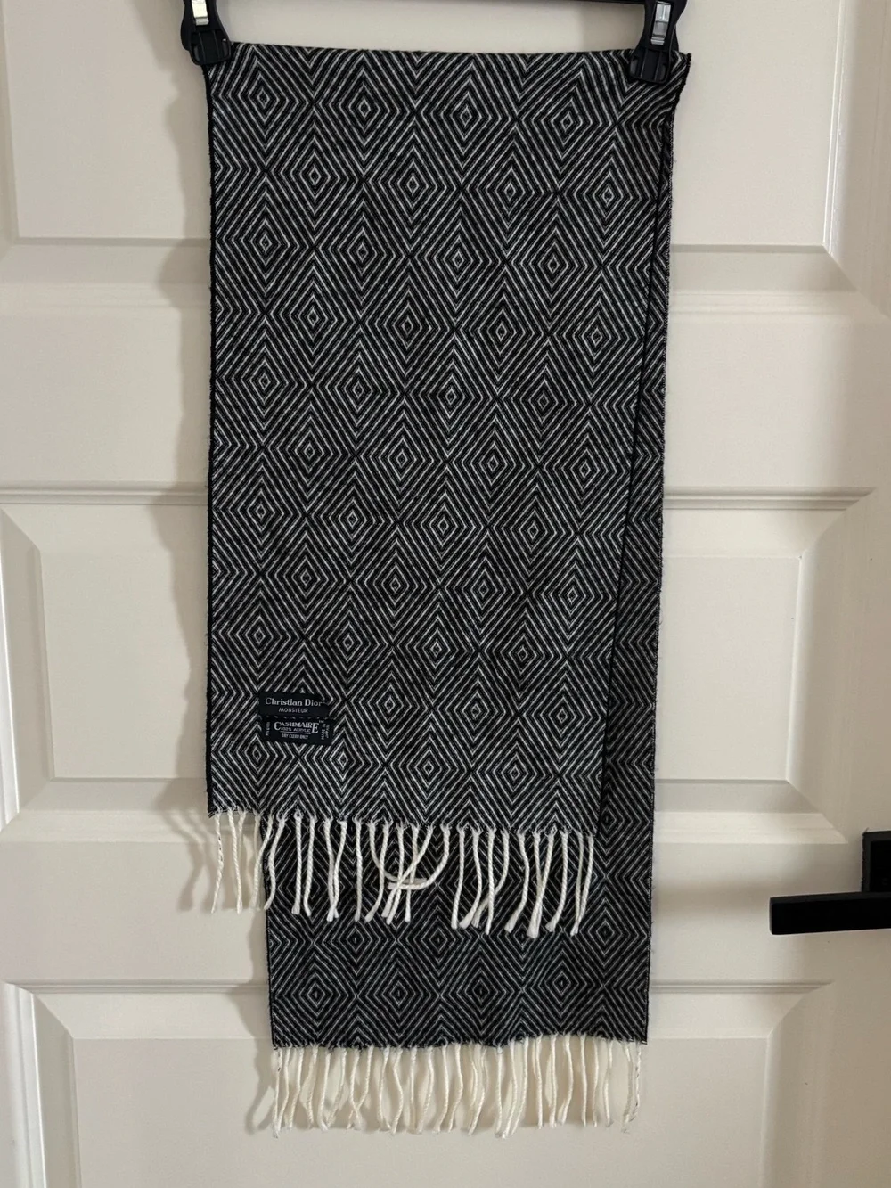 Dior Monsieur Black & White Geometric Fringe Cashmere Scarf